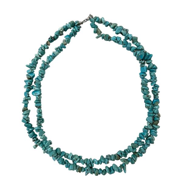 Turquoise Beaded Layered Necklace 925 Sterling ATI China - Picture 1 of 7